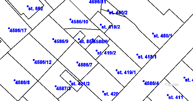 Parcela st. 419/2 v KÚ Vroutek, Katastrální mapa