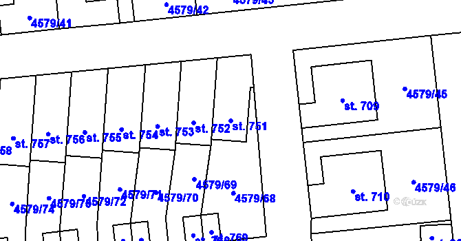 Parcela st. 751 v KÚ Vroutek, Katastrální mapa