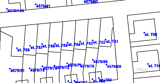 Parcela st. 753 v KÚ Vroutek, Katastrální mapa