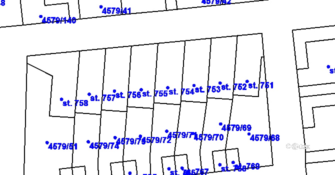 Parcela st. 754 v KÚ Vroutek, Katastrální mapa