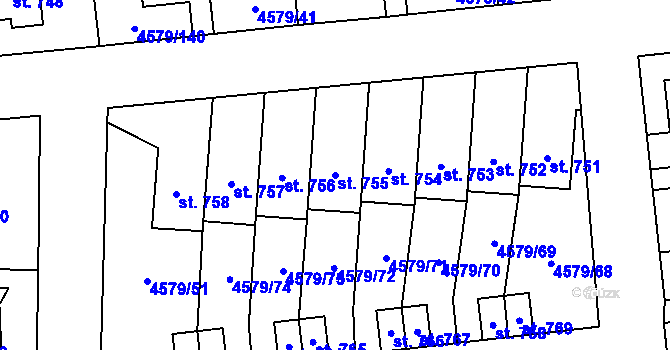Parcela st. 755 v KÚ Vroutek, Katastrální mapa