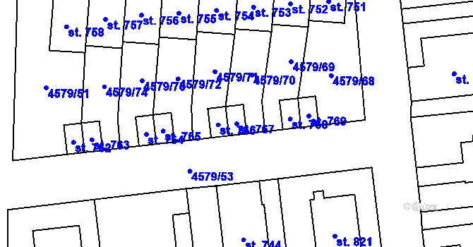 Parcela st. 767 v KÚ Vroutek, Katastrální mapa