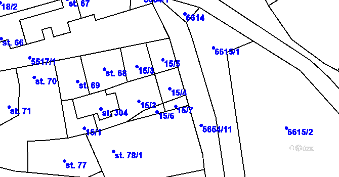 Parcela st. 15/4 v KÚ Vroutek, Katastrální mapa