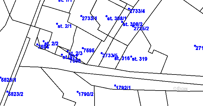 Parcela st. 2733/5 v KÚ Vroutek, Katastrální mapa