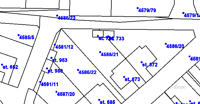 Parcela st. 4586/21 v KÚ Vroutek, Katastrální mapa