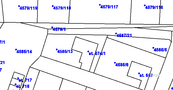 Parcela st. 4585/17 v KÚ Vroutek, Katastrální mapa