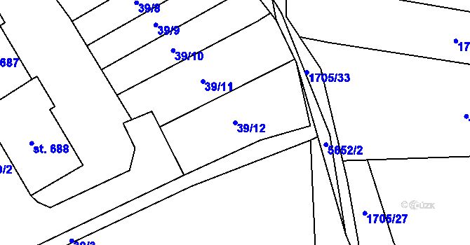 Parcela st. 39/12 v KÚ Vroutek, Katastrální mapa