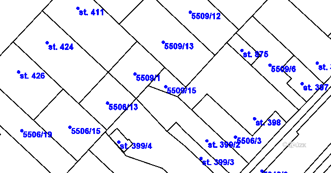 Parcela st. 5509/15 v KÚ Vroutek, Katastrální mapa
