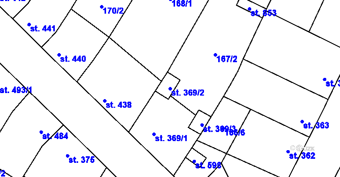 Parcela st. 369/2 v KÚ Vroutek, Katastrální mapa