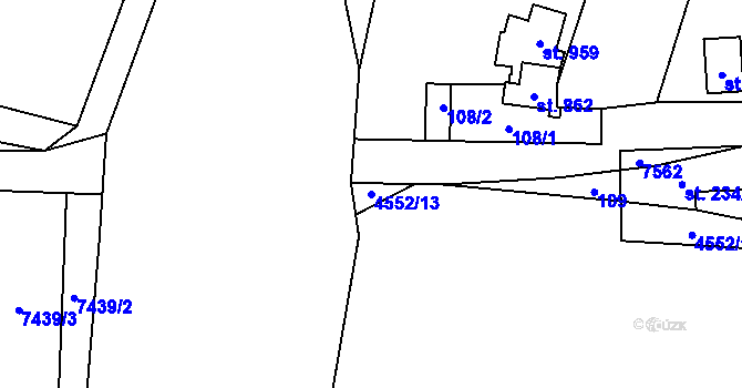 Parcela st. 4552/13 v KÚ Vroutek, Katastrální mapa