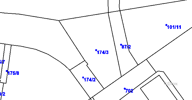 Parcela st. 174/3 v KÚ Kyjice, Katastrální mapa
