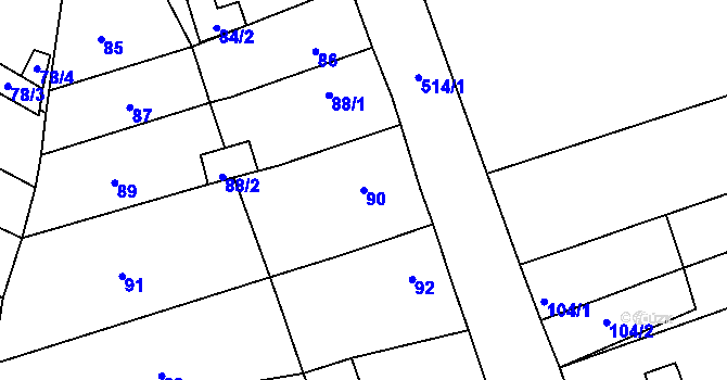 Parcela st. 90 v KÚ Vrskmaň, Katastrální mapa