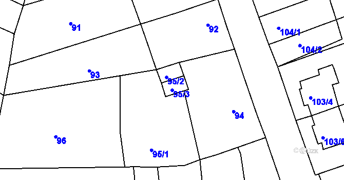 Parcela st. 95/3 v KÚ Vrskmaň, Katastrální mapa
