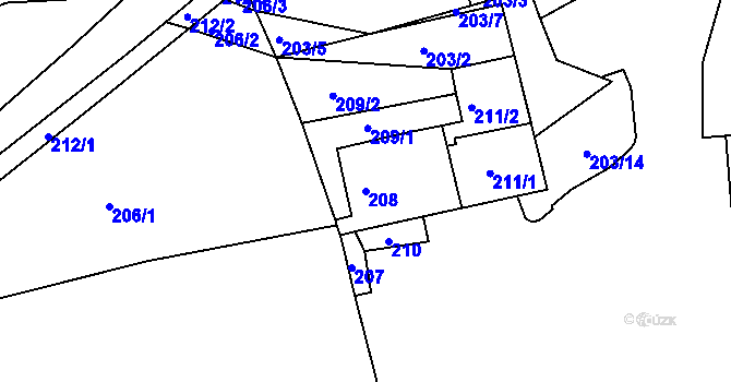 Parcela st. 208 v KÚ Vrskmaň, Katastrální mapa