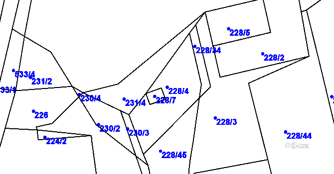 Parcela st. 228/4 v KÚ Vrskmaň, Katastrální mapa