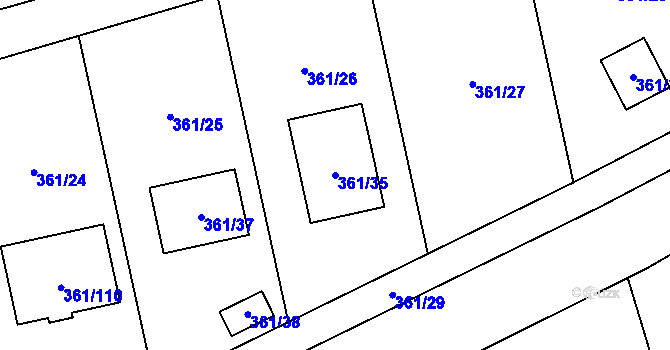 Parcela st. 361/35 v KÚ Vrskmaň, Katastrální mapa