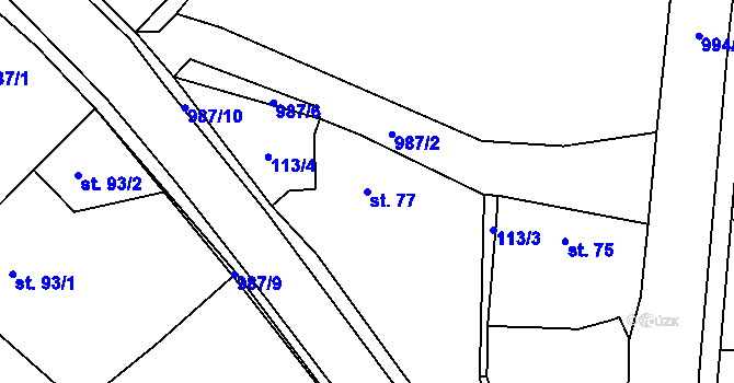 Parcela st. 77 v KÚ Vršce, Katastrální mapa
