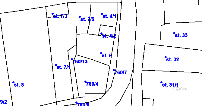 Parcela st. 5 v KÚ Vršovice u Loun, Katastrální mapa