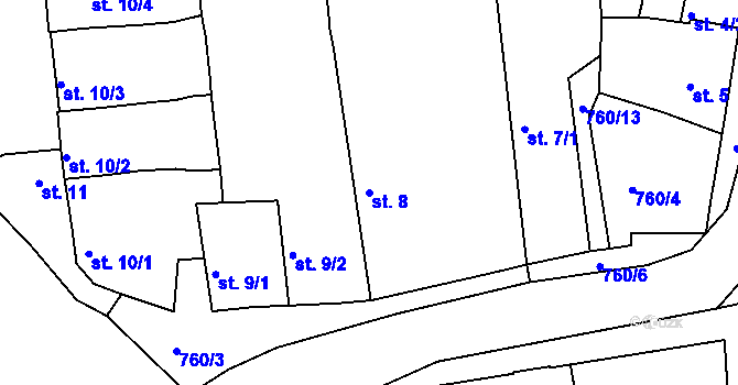 Parcela st. 8 v KÚ Vršovice u Loun, Katastrální mapa
