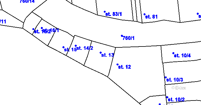 Parcela st. 13 v KÚ Vršovice u Loun, Katastrální mapa