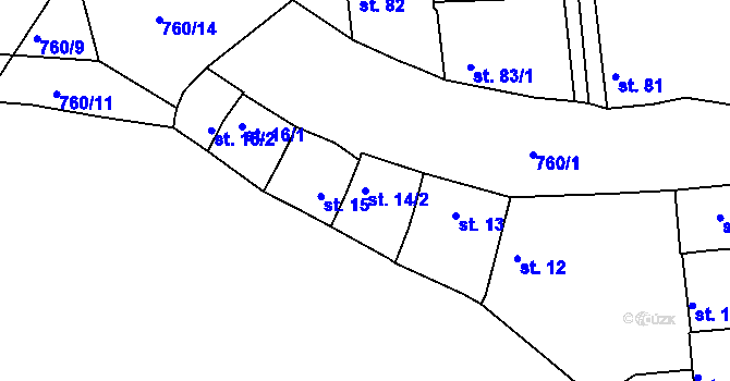 Parcela st. 14/2 v KÚ Vršovice u Loun, Katastrální mapa