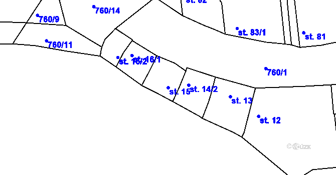 Parcela st. 15 v KÚ Vršovice u Loun, Katastrální mapa