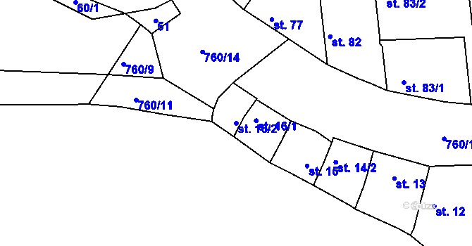 Parcela st. 16/2 v KÚ Vršovice u Loun, Katastrální mapa
