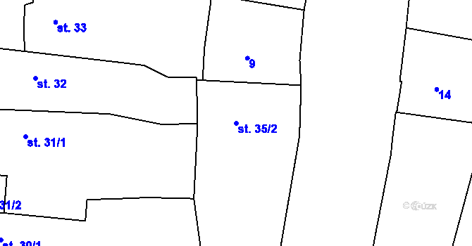 Parcela st. 35/2 v KÚ Vršovice u Loun, Katastrální mapa