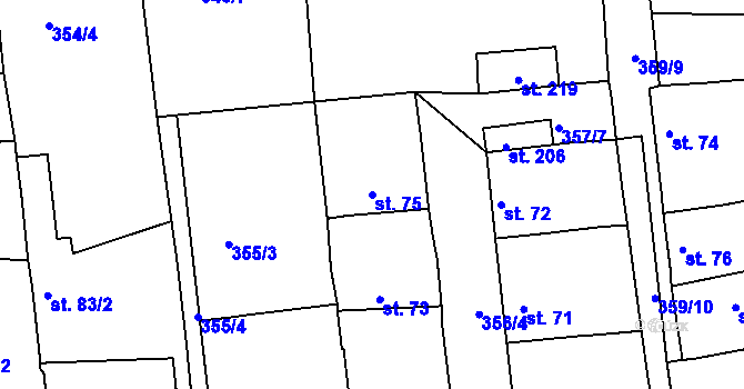 Parcela st. 75 v KÚ Vršovice u Loun, Katastrální mapa