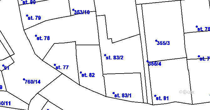 Parcela st. 83/2 v KÚ Vršovice u Loun, Katastrální mapa