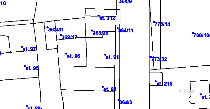 Parcela st. 91 v KÚ Vršovice u Loun, Katastrální mapa