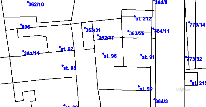 Parcela st. 96 v KÚ Vršovice u Loun, Katastrální mapa