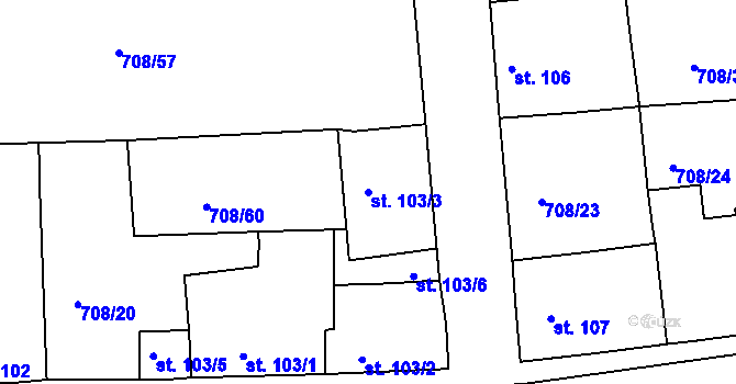 Parcela st. 103/3 v KÚ Vršovice u Loun, Katastrální mapa