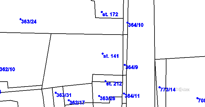 Parcela st. 141 v KÚ Vršovice u Loun, Katastrální mapa
