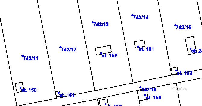 Parcela st. 152 v KÚ Vršovice u Loun, Katastrální mapa