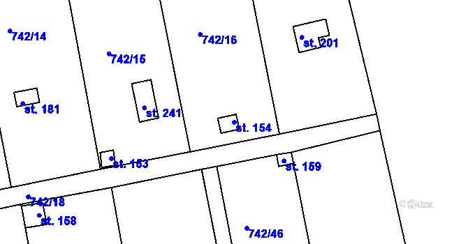 Parcela st. 154 v KÚ Vršovice u Loun, Katastrální mapa