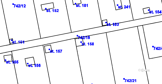 Parcela st. 158 v KÚ Vršovice u Loun, Katastrální mapa