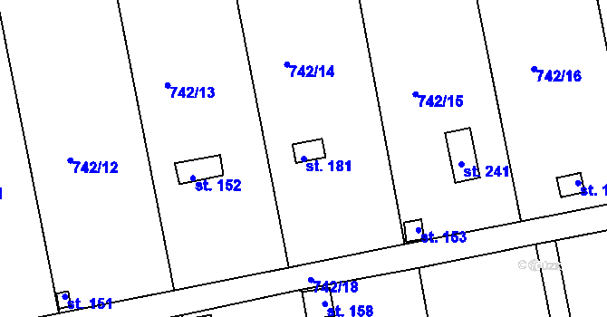 Parcela st. 181 v KÚ Vršovice u Loun, Katastrální mapa