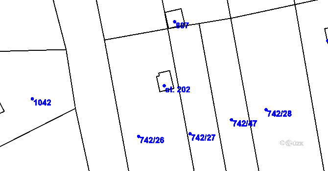 Parcela st. 202 v KÚ Vršovice u Loun, Katastrální mapa