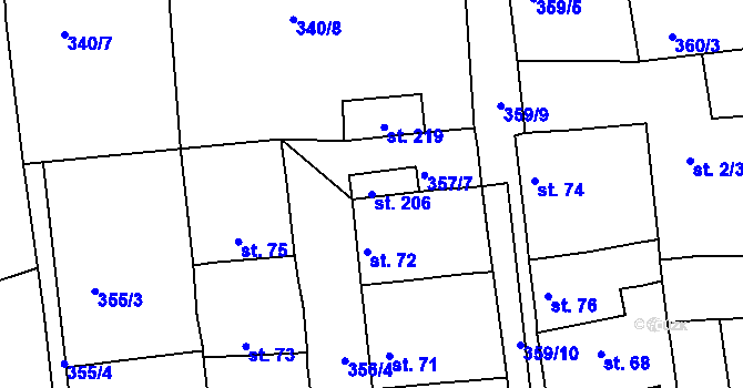 Parcela st. 206 v KÚ Vršovice u Loun, Katastrální mapa