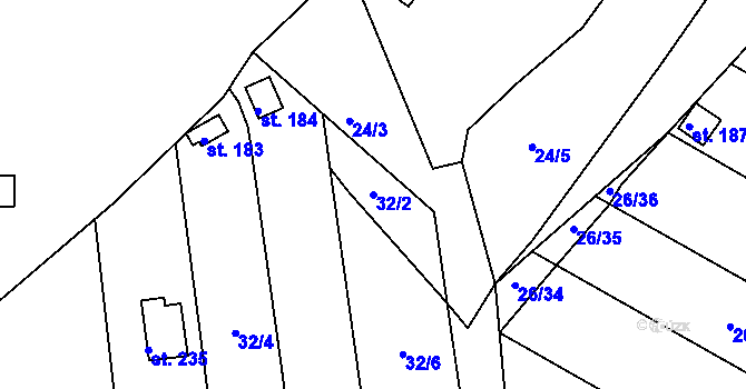 Parcela st. 32/2 v KÚ Vršovice u Loun, Katastrální mapa