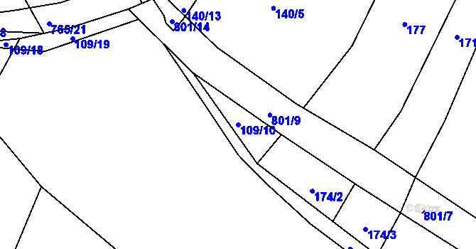 Parcela st. 109/10 v KÚ Vršovice u Loun, Katastrální mapa