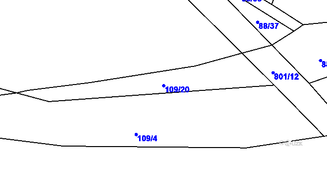 Parcela st. 109/20 v KÚ Vršovice u Loun, Katastrální mapa
