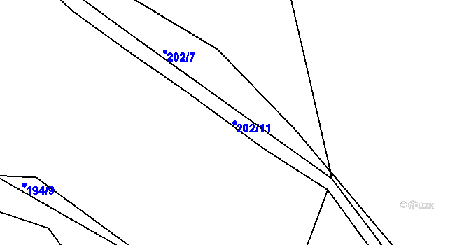 Parcela st. 202/11 v KÚ Vršovice u Loun, Katastrální mapa
