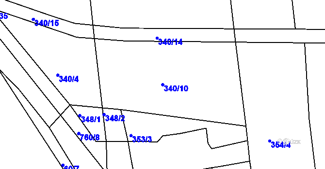 Parcela st. 340/10 v KÚ Vršovice u Loun, Katastrální mapa