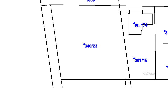 Parcela st. 340/23 v KÚ Vršovice u Loun, Katastrální mapa