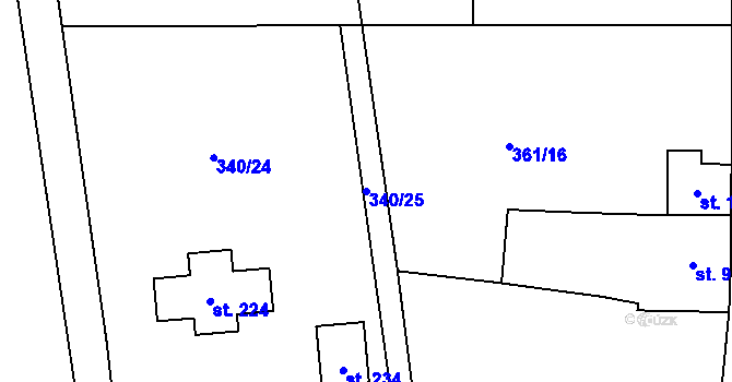 Parcela st. 340/25 v KÚ Vršovice u Loun, Katastrální mapa