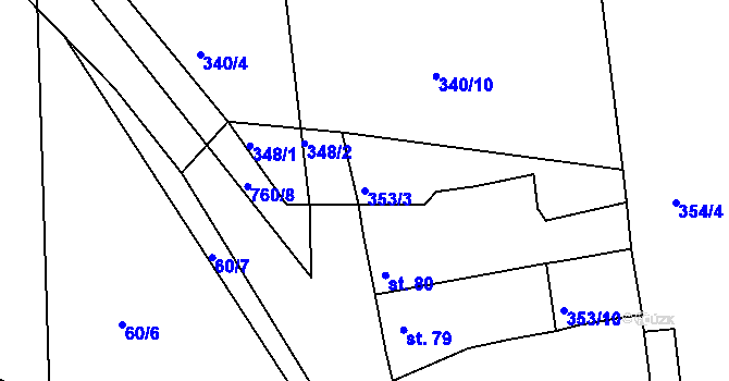Parcela st. 353/3 v KÚ Vršovice u Loun, Katastrální mapa