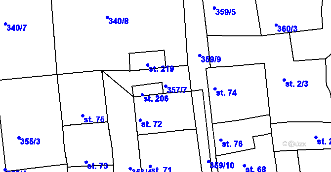 Parcela st. 357/7 v KÚ Vršovice u Loun, Katastrální mapa