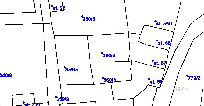 Parcela st. 360/4 v KÚ Vršovice u Loun, Katastrální mapa